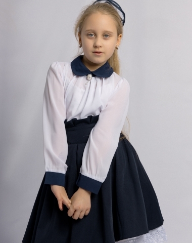 Блузка шифон "Синий воротничок"